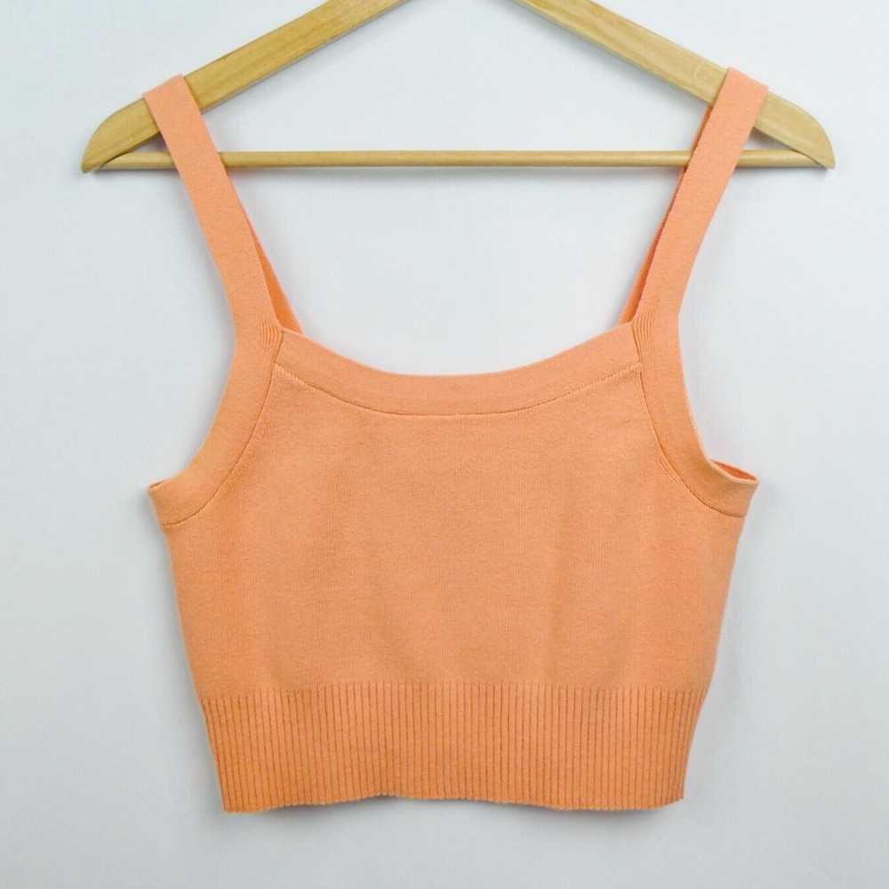 Everlane The‎ Cropped Sweater Cami Tank Top Size L Coral Orange Knit
